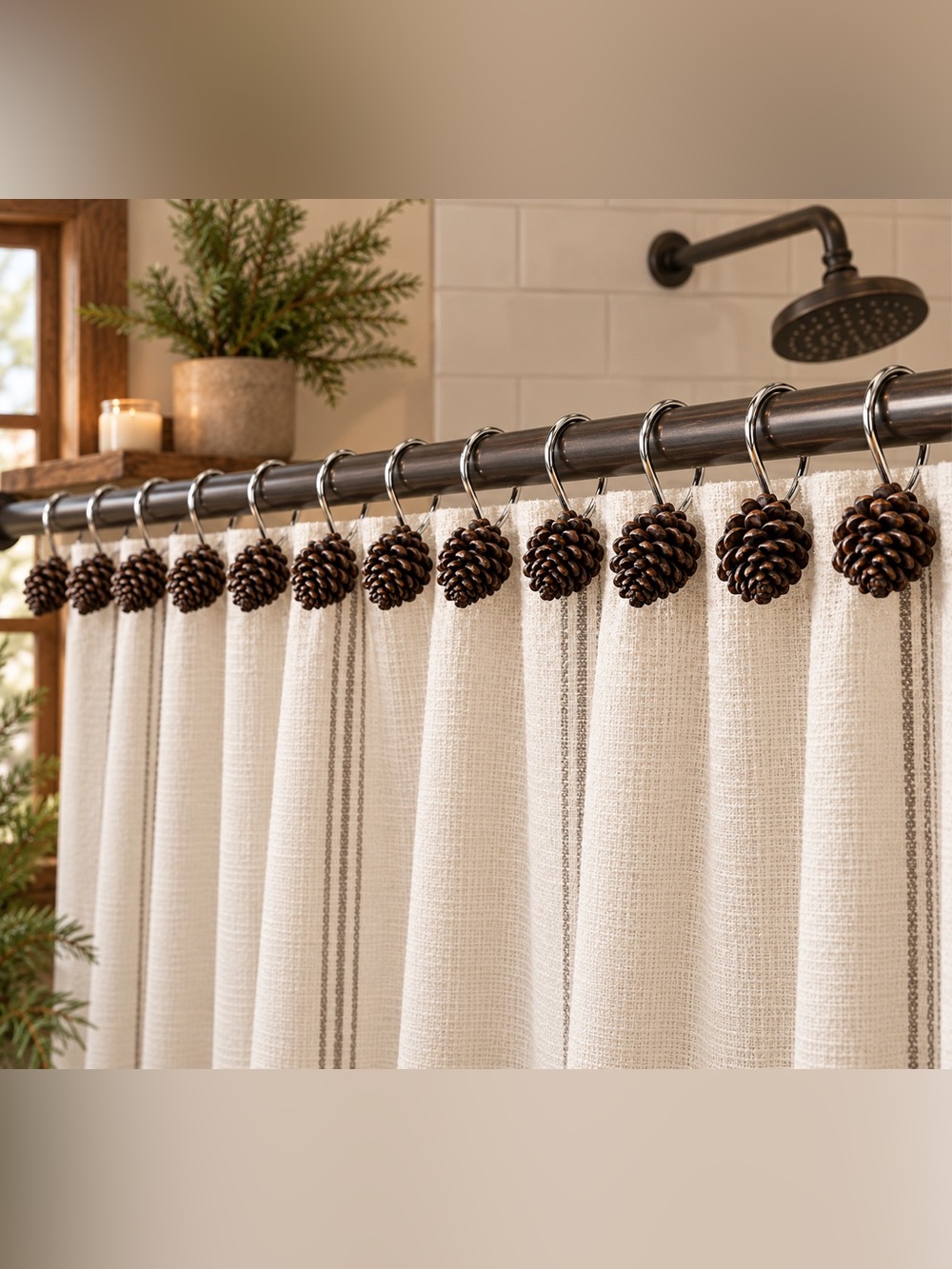 Rustic Pinecone Shower Curtain Hooks